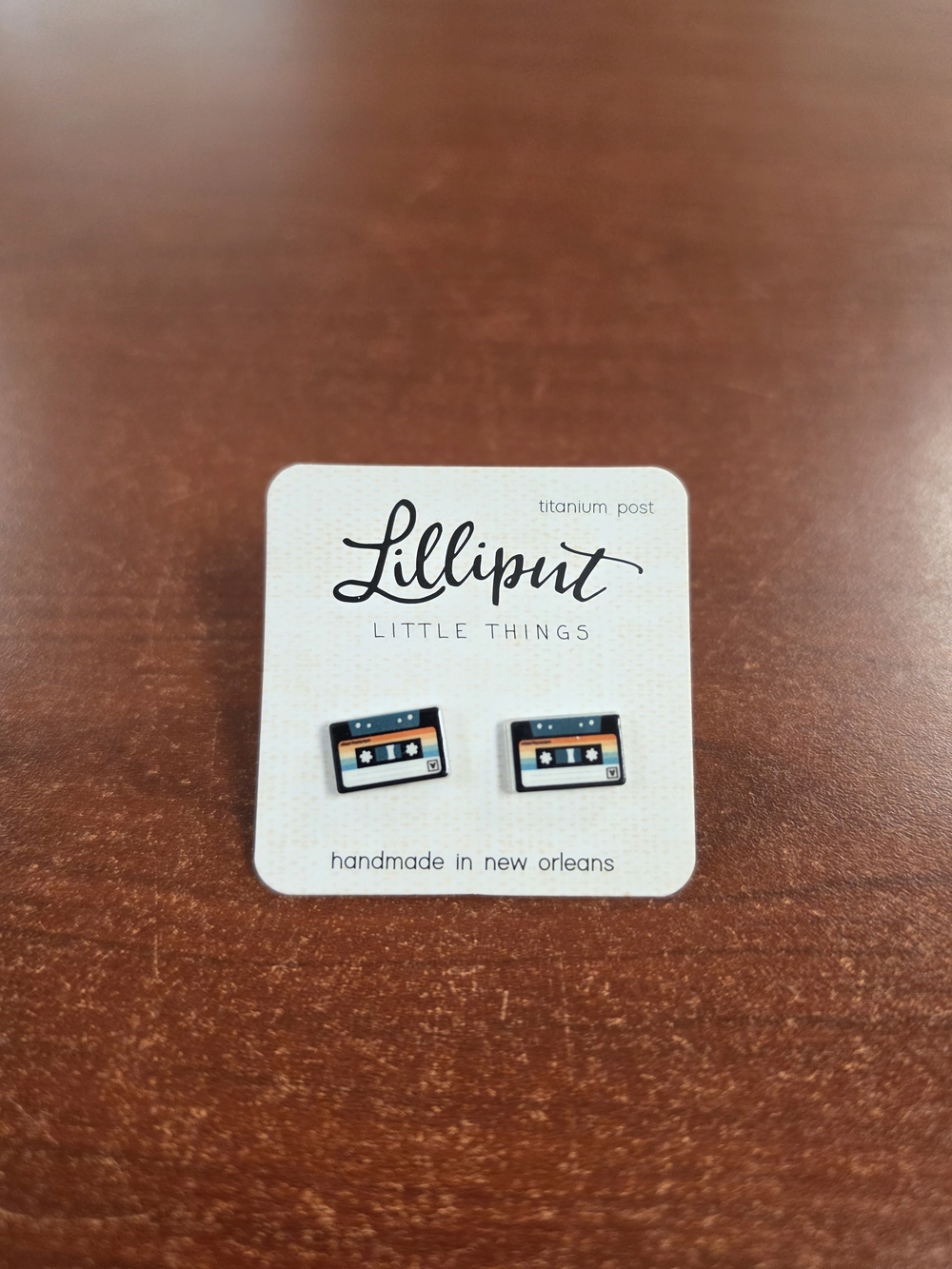 Lilliput Little Things Cassette Tape Stud Earrings - Black, White, Orange